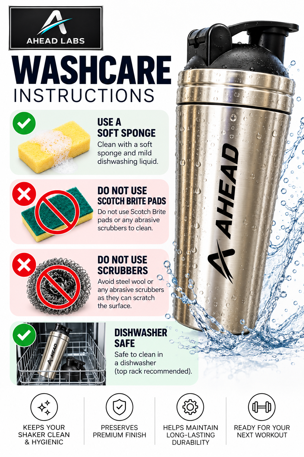 Ahead Labs Stainless Steel Protein Shaker 790ml