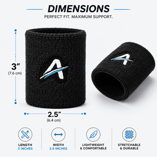 Ahead Active Unisex 3 inches Black Sports Wristband/Sweatband for Athletics/Gym Workout with Embroidered Logo