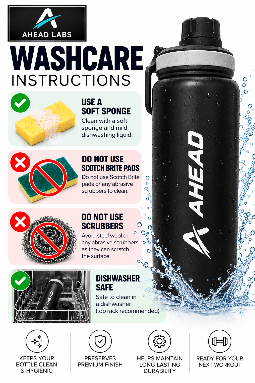 Ahead Labs Active Stainless Steel Sipper Black