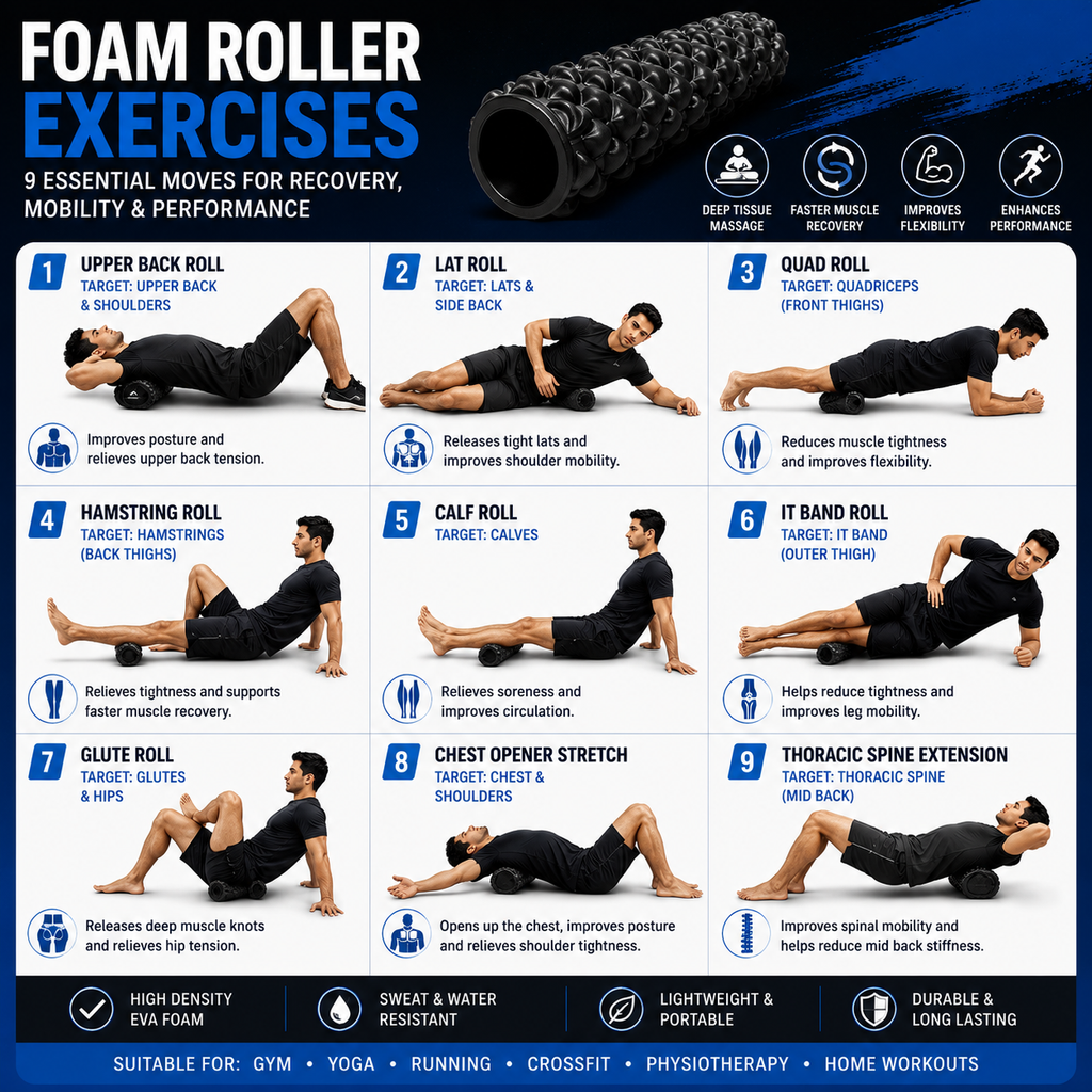 Ahead Active High Density 18 inch Foam Roller for Deep Tissue Muscle Recovery | Textured EVA Massage Roller for Gym, Yoga & Physiotherapy | Trigger Point & Mobility Roller