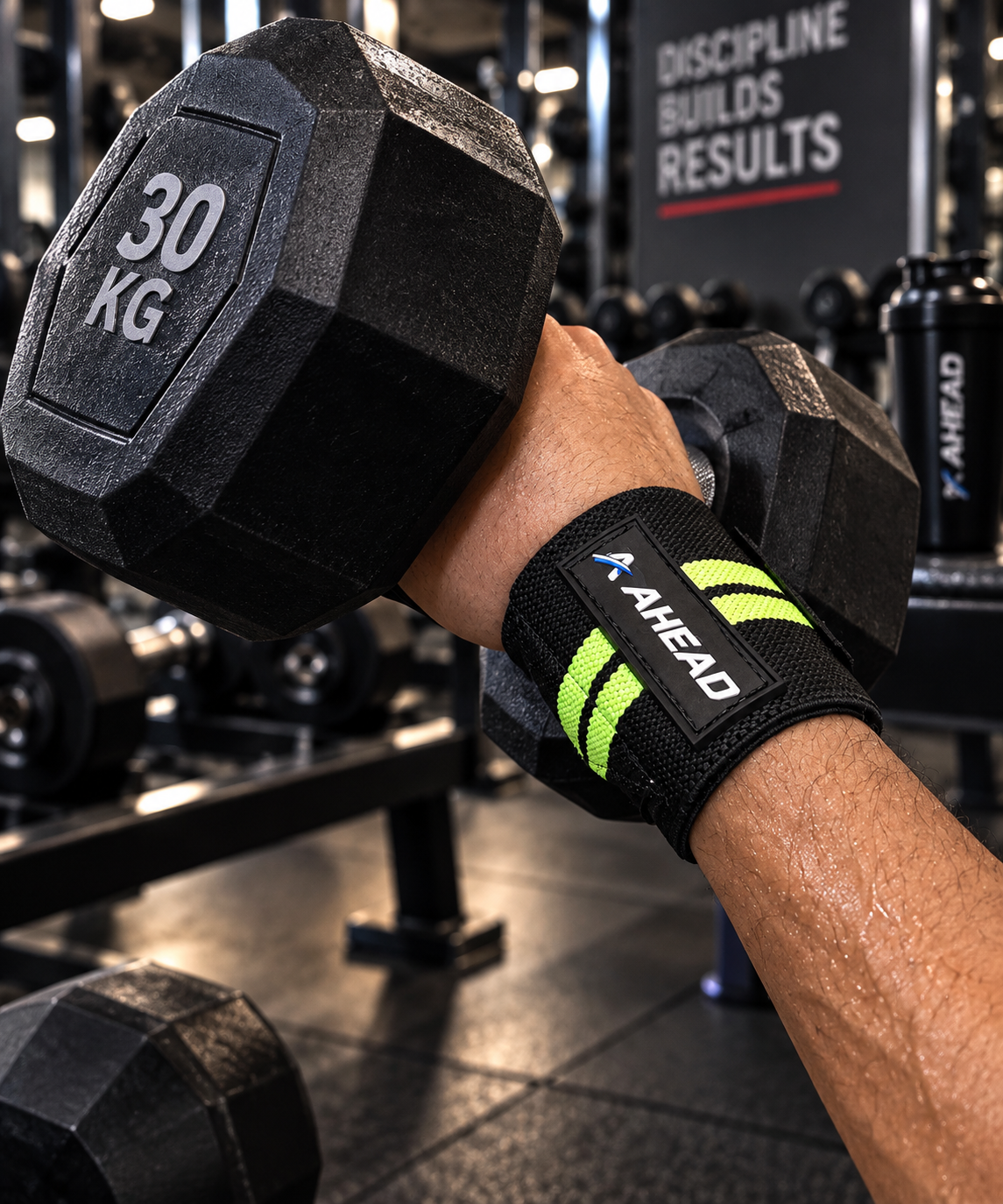 Ahead Labs Wrist Support Straps for Weightlifting Black/Green Striped