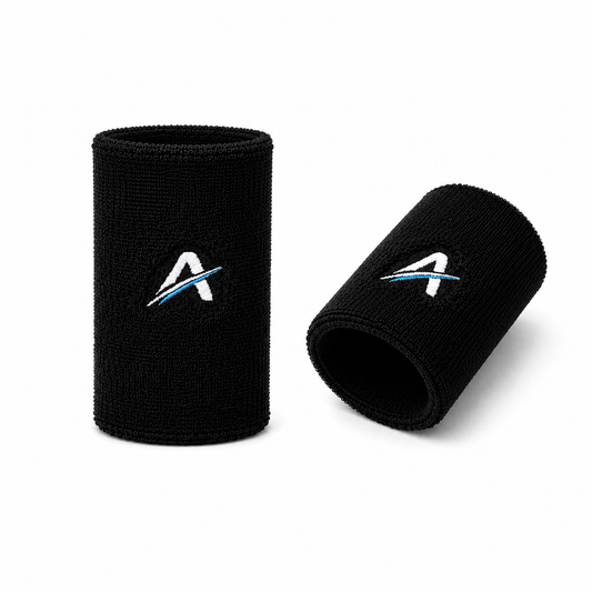 Ahead Active Unisex 5 inches Black Sports Wristband/Sweatband for Athletics/Gym Workout with Embroidered Logo I Pack of 2