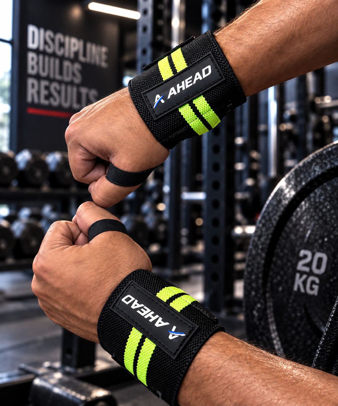 Ahead Labs Wrist Support Straps for Weightlifting Black/Green Striped