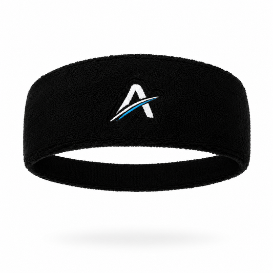 Ahead Active Unisex Black Sports Headband/Sweatband for Athletics/Gym Workout with Embroidered Logo