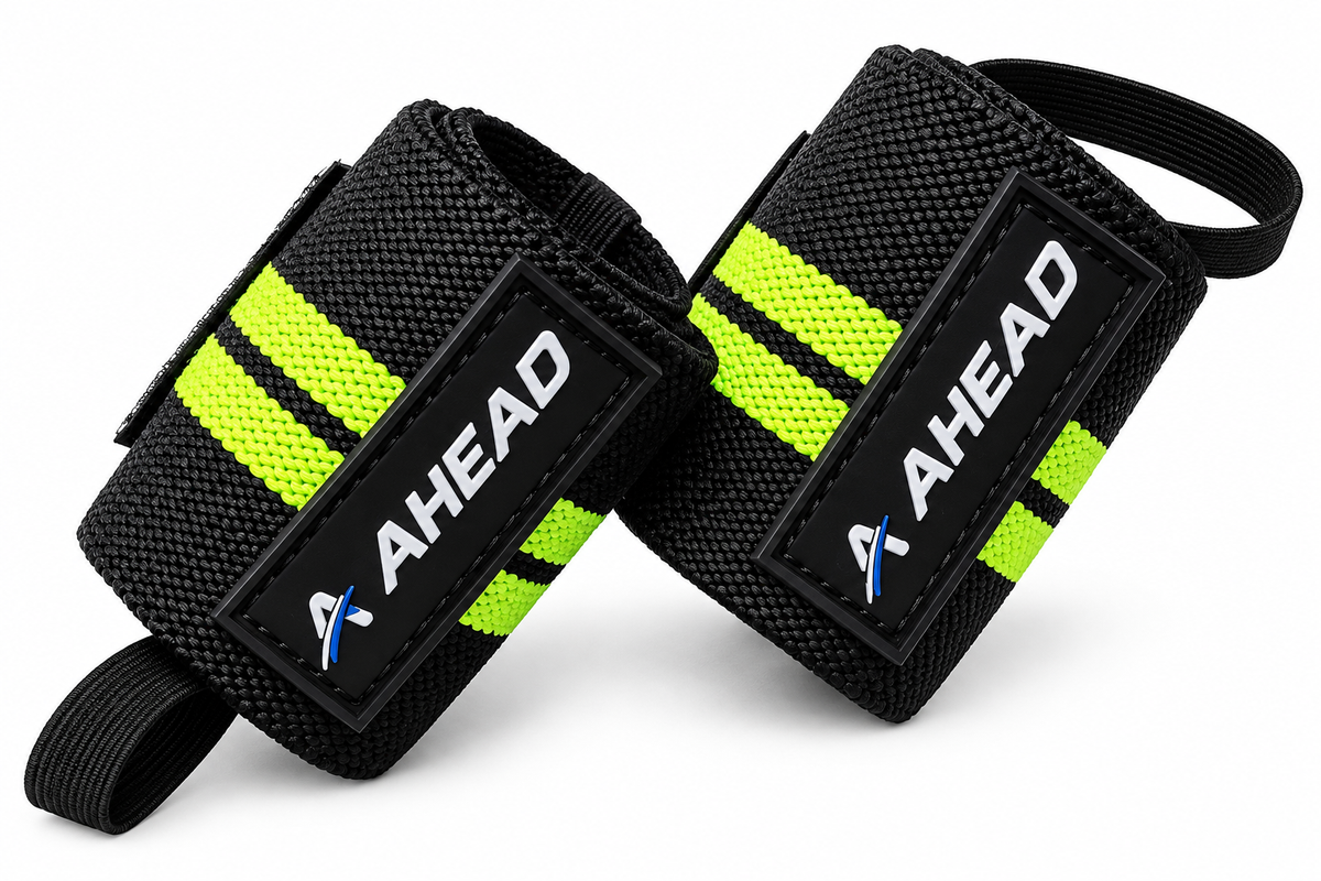 Ahead Labs Wrist Support Straps for Weightlifting Black/Green Striped
