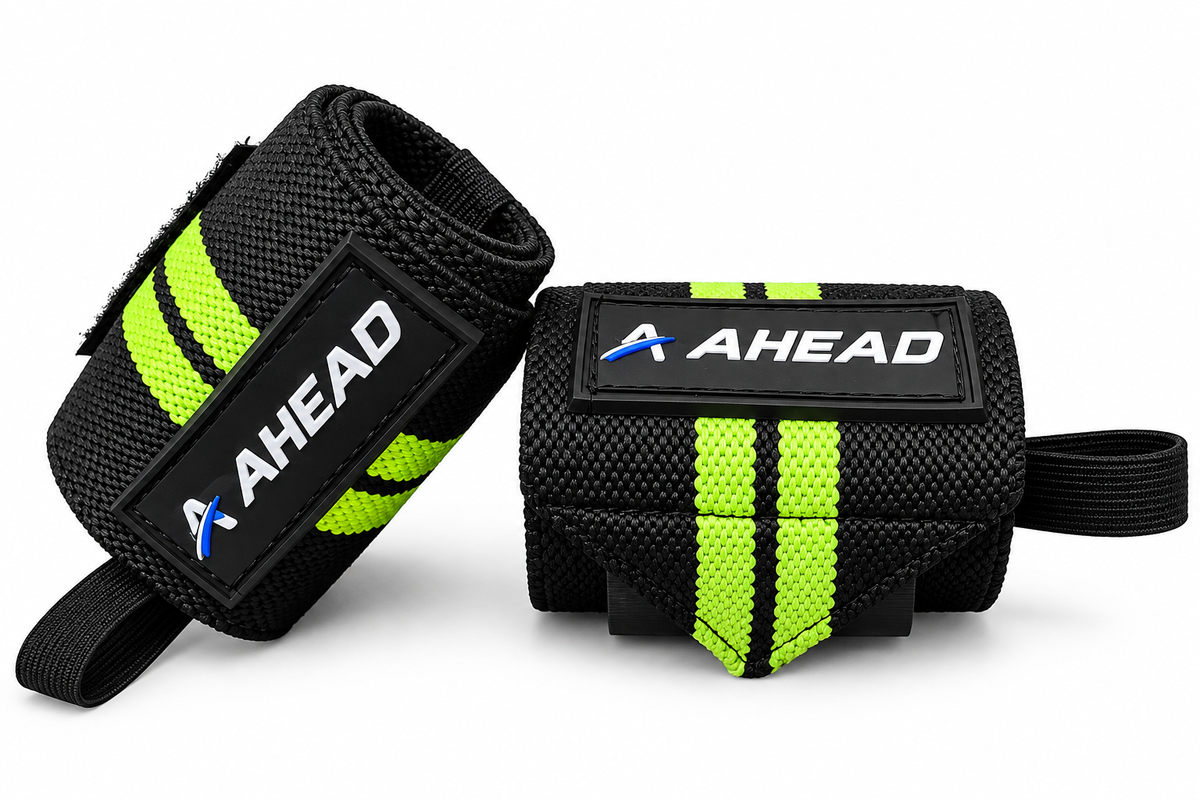 Ahead Labs Wrist Support Straps for Weightlifting Black/Green Striped